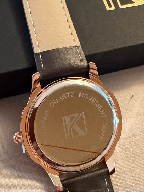 K-Men’s NWT Rose Rose Gold Case Navy Dial Brown Leather Strap Watch - Picture 4 of 4